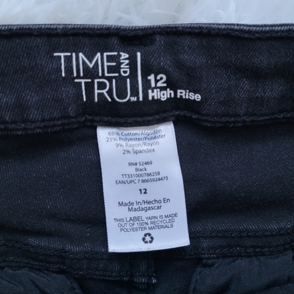 High Rise Stretch Front Patch Pocket Black Denim Trousers Jeans Size 12 - Picture 11 of 13